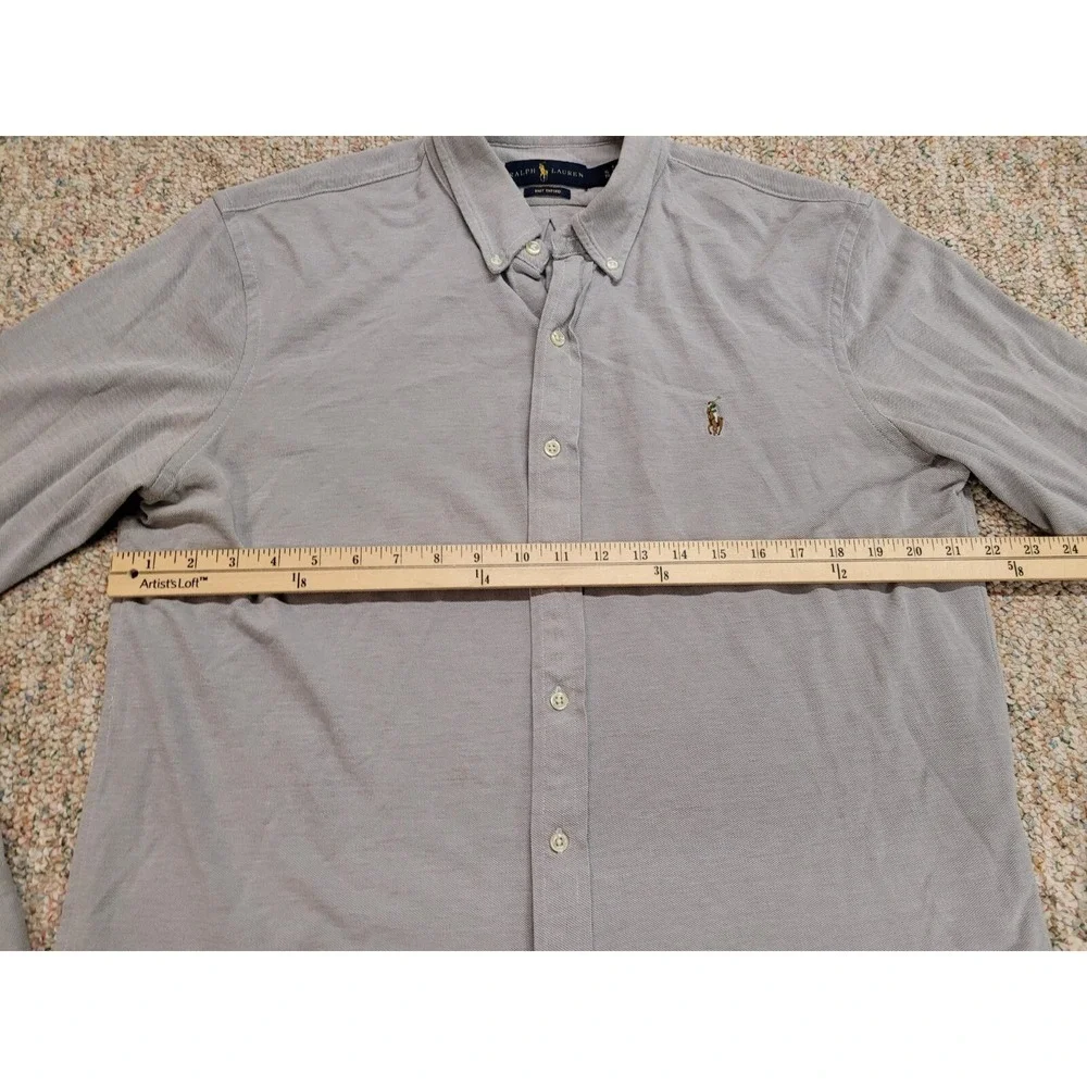 Ralph Lauren Shirt Mens XL Grey Knit Oxford Button Down Long Sleeve Flesh‎ Pony